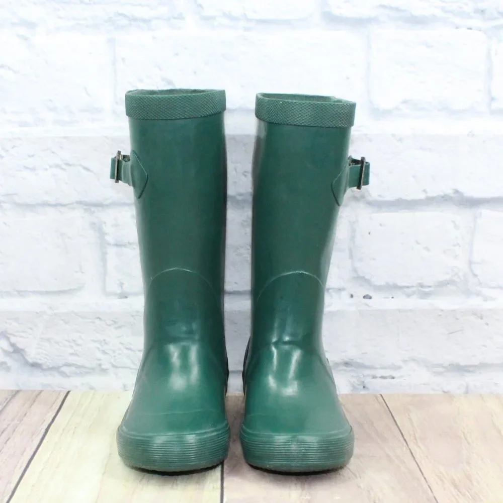 LL BEAN Wellie Green Rubber Nylon Pull On Tall Rain Boots Size 11 - Picture 4 of 9